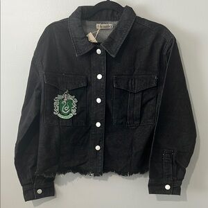 Slytherin Distressed Black Jean Jacket Custom Harry Potter